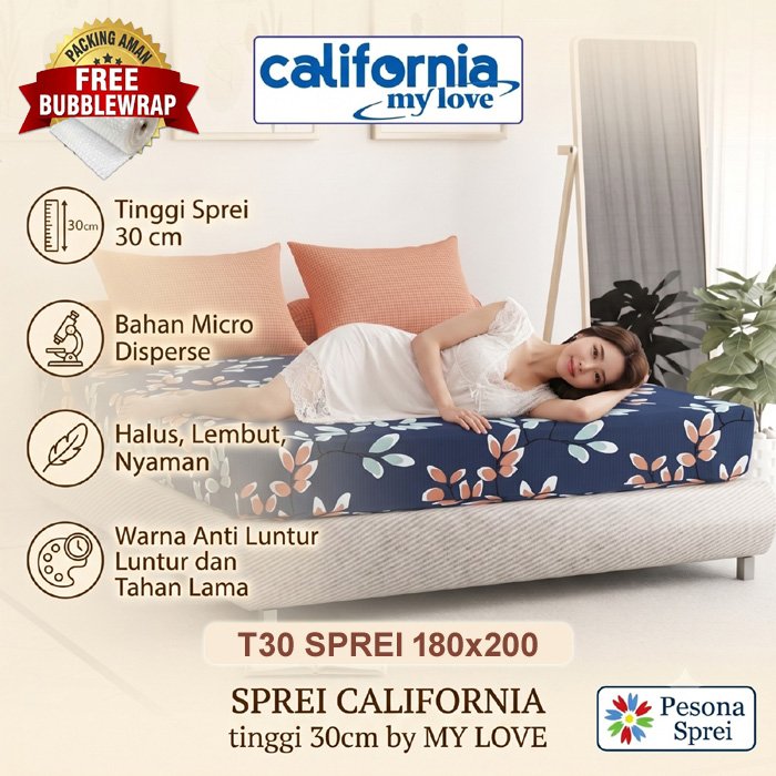 SPREI CALIFORNIA 180x200 TINGGI 30 / SPREI CALIFORNIA KING