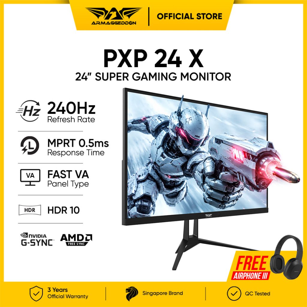 Armaggeddon Monitor Gaming 24 Inch FHD 240Hz Fast VA PXP 24X Black - Garansi 3 Tahun