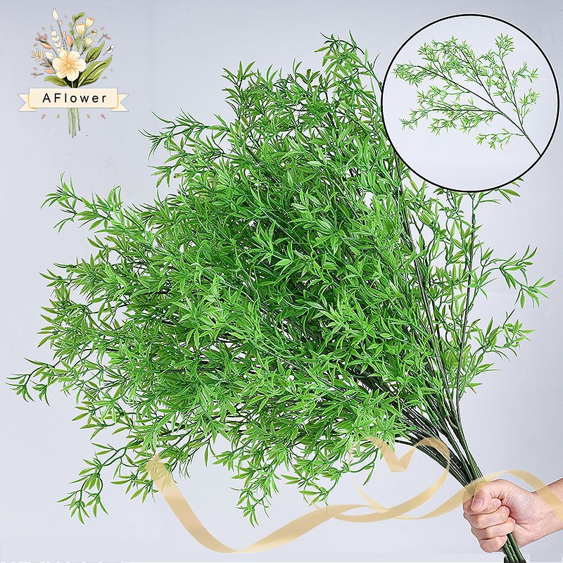 Daun Artificial Dekorasi Rumput Daun Cemara Asparagus Tangkai Panjang Artificial Smoke Bush