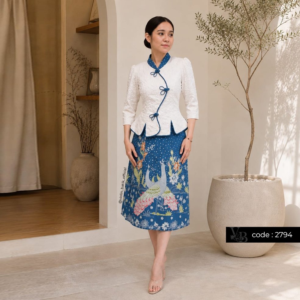 Violin Batik Stelan Jacquard Dan Rok Katun Dusty Blue 2794