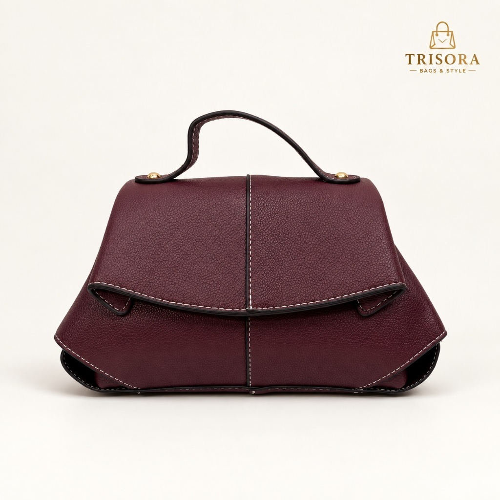 TRISORA Tas Tangan Wanita Compact Red PU Tas Bahu Elegan Mewah Gaya Kekaisaran 2026 untuk Kerja Kuli