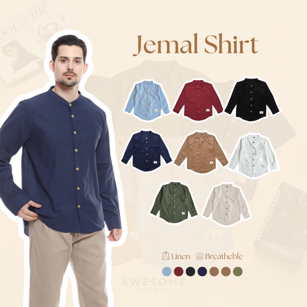 Baju Koko Kemeja Tangan Panjang Laki Laki Ayah Couple Sarimbit Jemal Ajmal  Adult Dewasa S-L 90kg