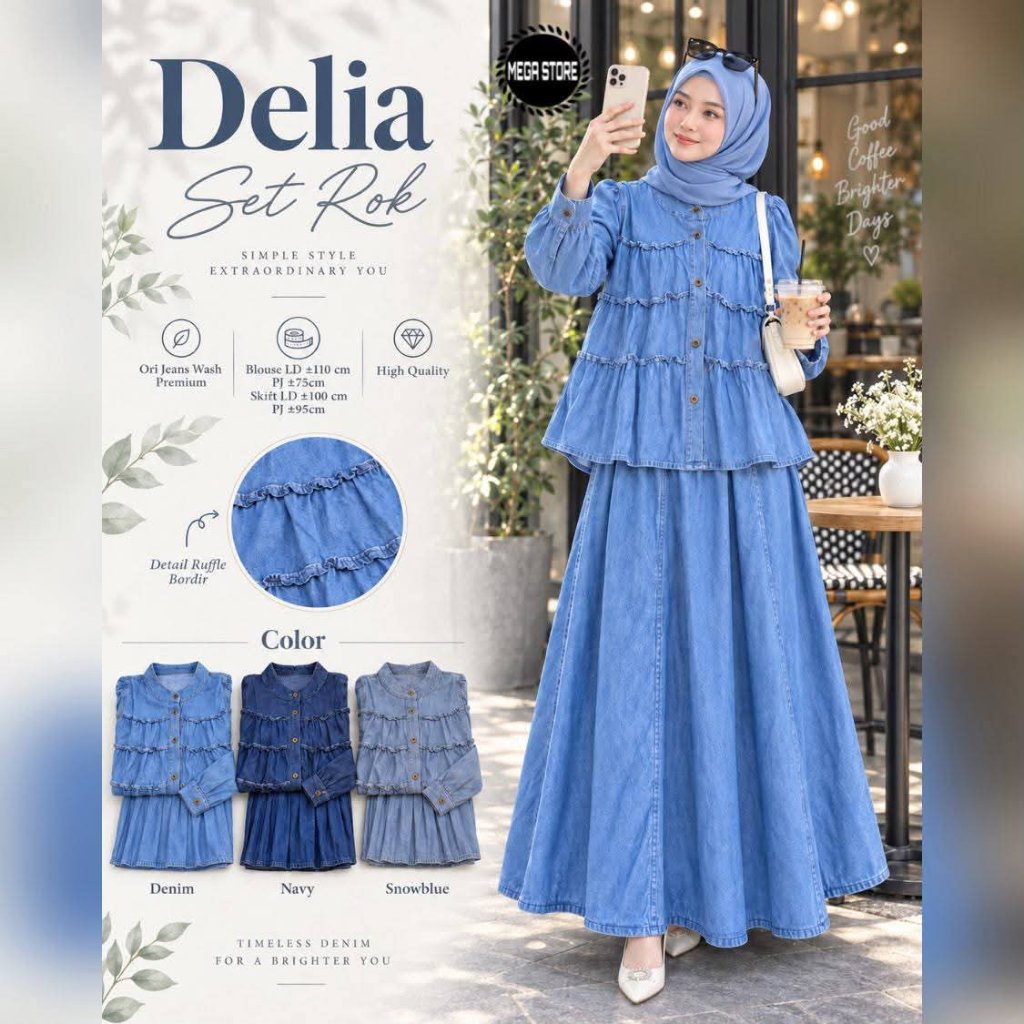 SAVIRA SET ATASAN&ROK PANJANG BAHAN JEANS PREMIUM