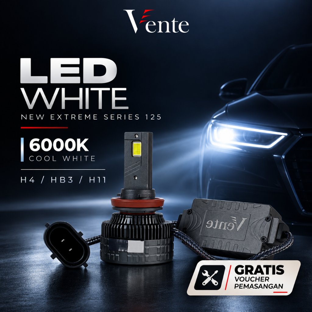 VENTE Lampu LED Mobil White Extreme 125 H4 H11 HB3 6000K 20.500 LUX Terang Maksimal