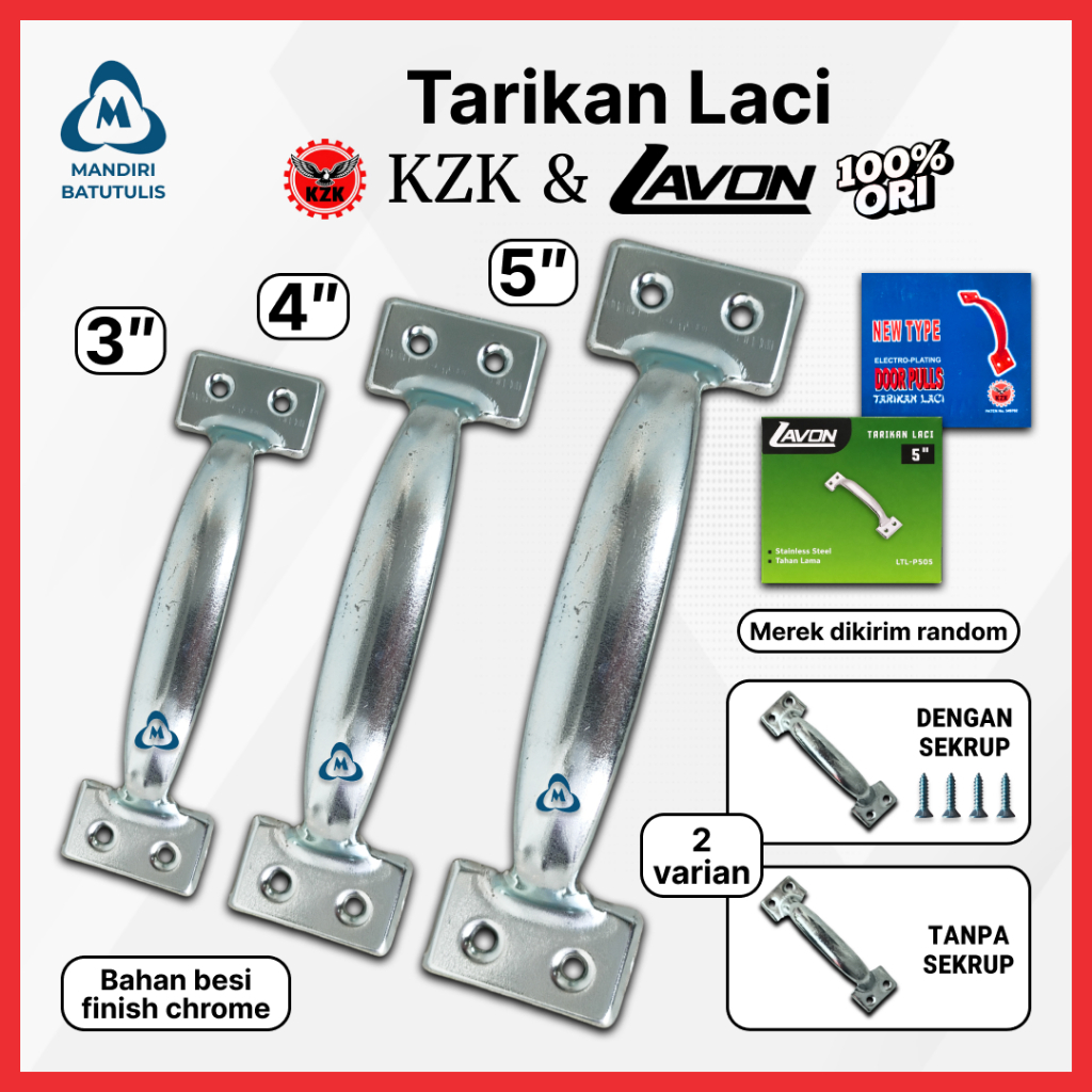 Tarikan Laci Pintu Handle Gagang Lemari Laci KZK Original 3" 4" 5" 6" Inch Bahan Seng Kilap Kuat Tah