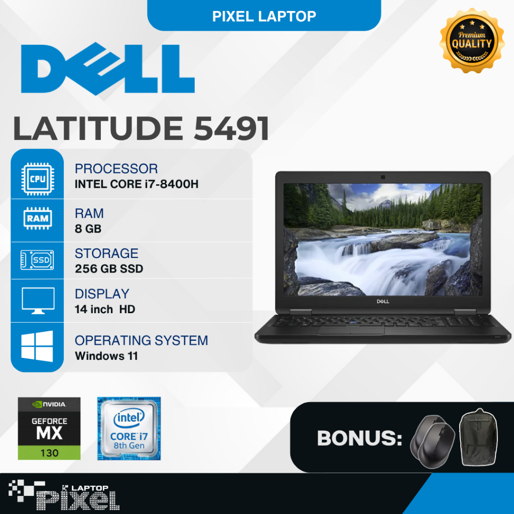 [PRE OWNED] DELL LATITUDE  5491 | INTEL CORE i7-8400H | RAM 8GB | SSD 256GB | 14" Inch