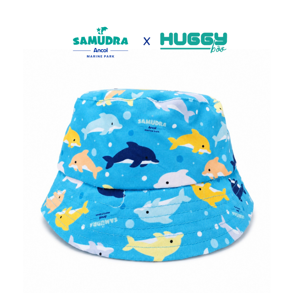Ancol Topi Bucket Anak motif Lumba Lumba Samudra Biru - Buckethat Dolphin Blue Samudra by Huggyboo |