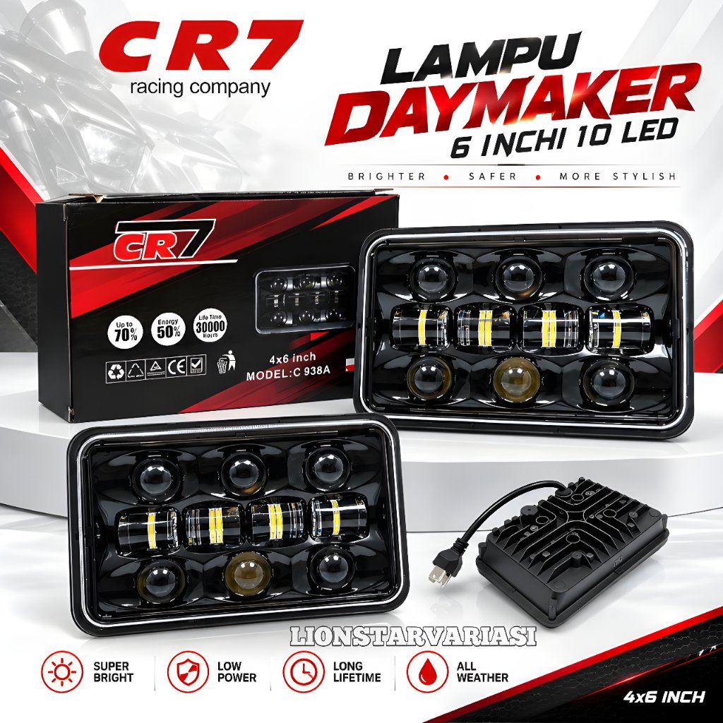 Lampu Depan 6 inch 10 LED Headlamp Daimaker 4X6 Inch GL RX KING PROMAX Universal Foglamp Mobil Motor