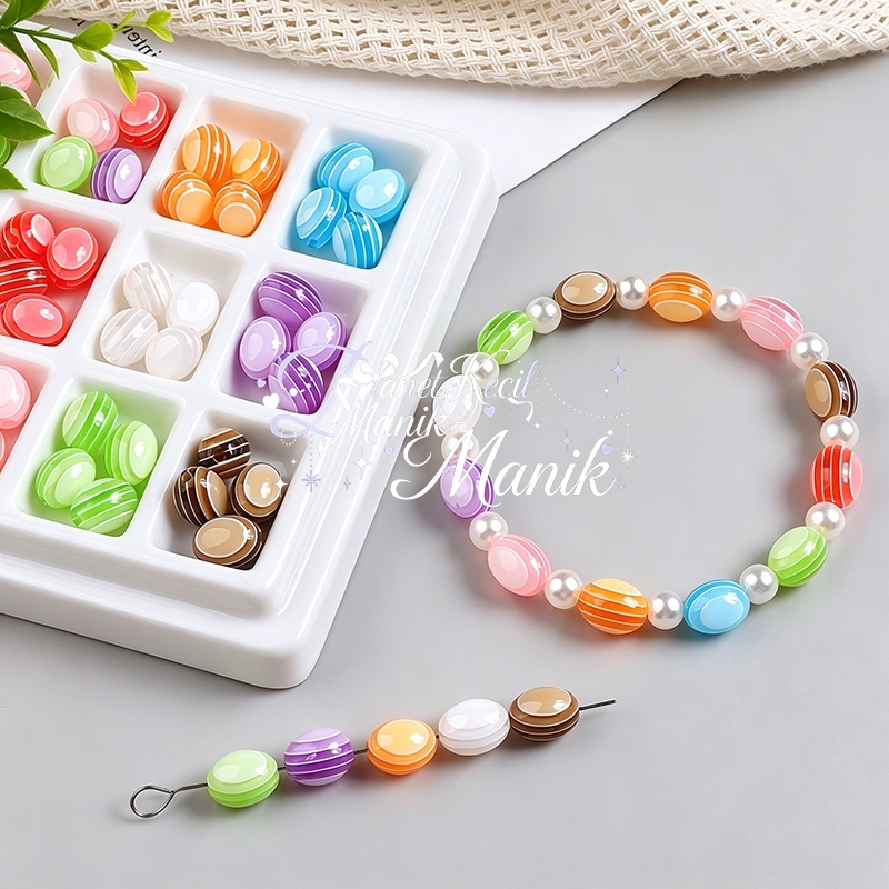 10PCS-Manik Oval Resin Motif Garis Permen Warna Campur Berkilau Diy Gelang Kalung Gantungan Kunci Ak