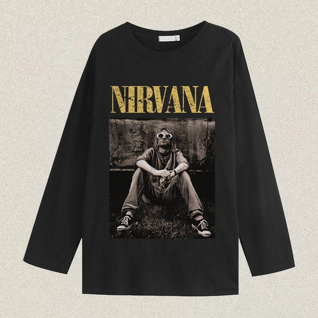 RENELLE Crewneck Pria Vintage Baju Nirvana Oversize Sweater Pria Keren Kece Distro Lengan Panjang