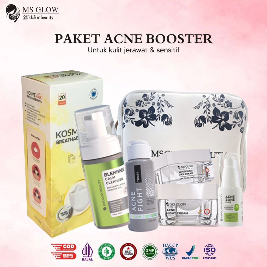 MS Glow Paket Acne Booster [BUY 4 GET 8] Free Elixir Serum & Masker Wajah