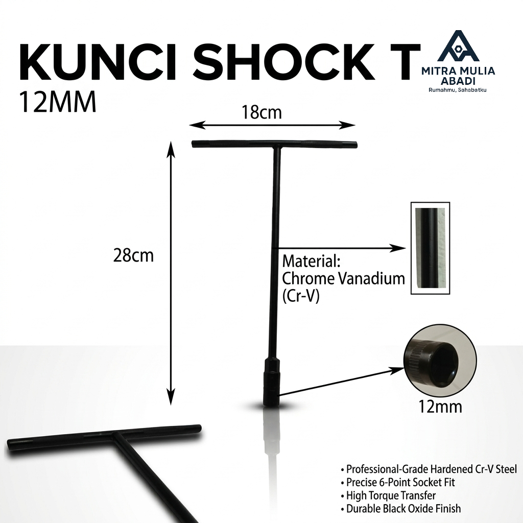 Kunci Sock T Panjang Ukuran Hex 12mm Baut 12mm Hitam
