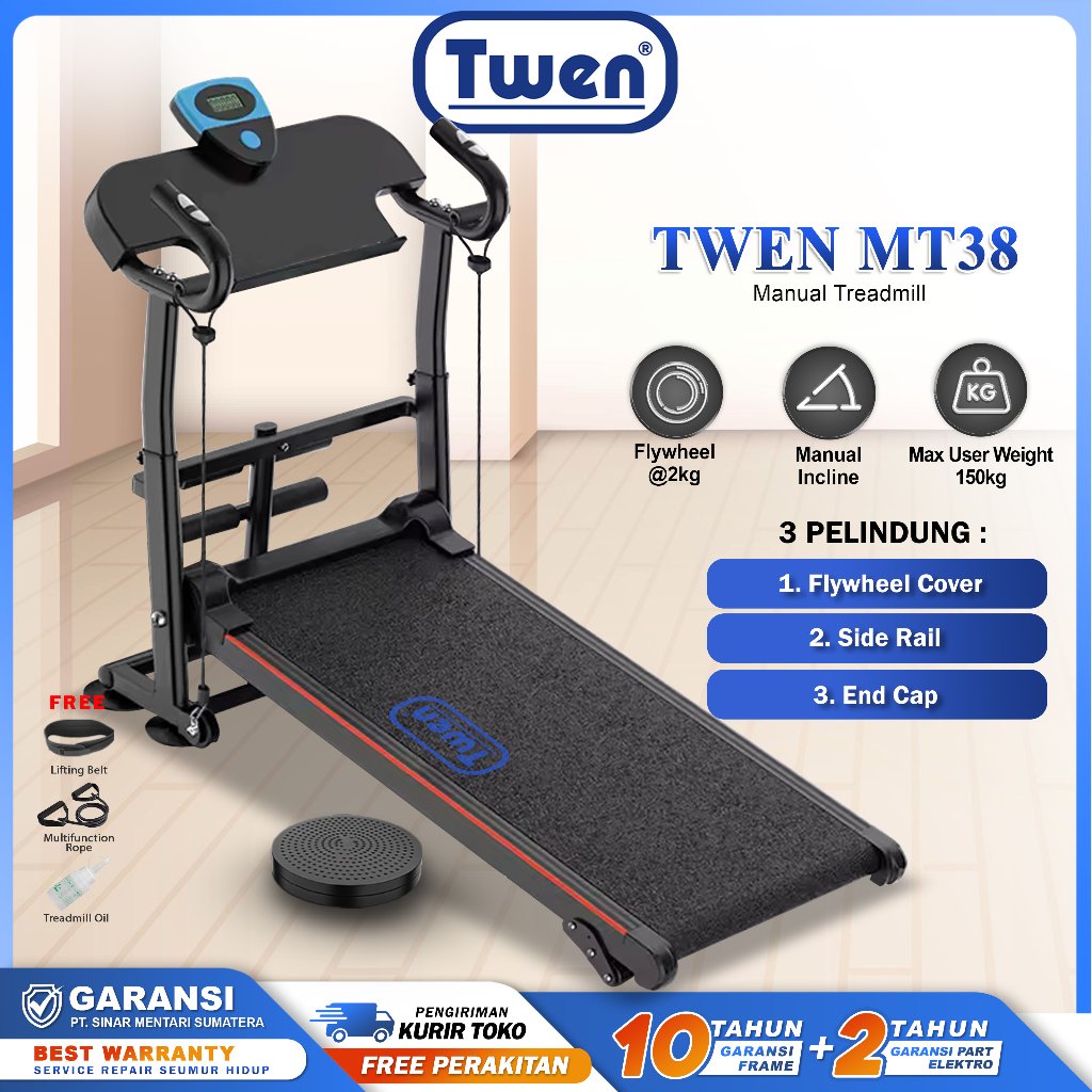 TWEN MT38 Treadmill Tanpa Listrik Treadmill Manual Treadmill Multifungsi Treadmill Lipat Alat Olahra