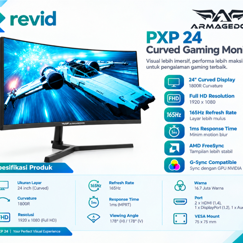 monitor Armagedon PXP 24 X Black (FHD, 240 hz, free sync, G sync, flat) fast VA