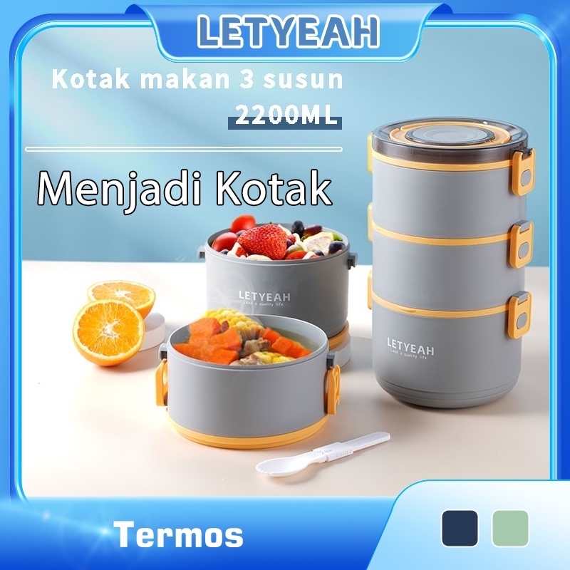 LetYeah Promosi Lunch Box 3 Susun 2200ml Besar Kapasitas/BPA Free