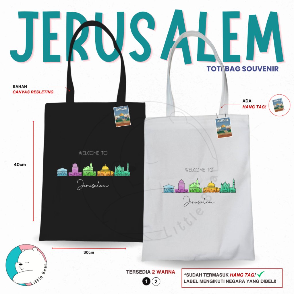 Littebear Totebag Kanvas Souvenir Kota Jerusalem Tas ToteBag Oleh Oleh Type 1