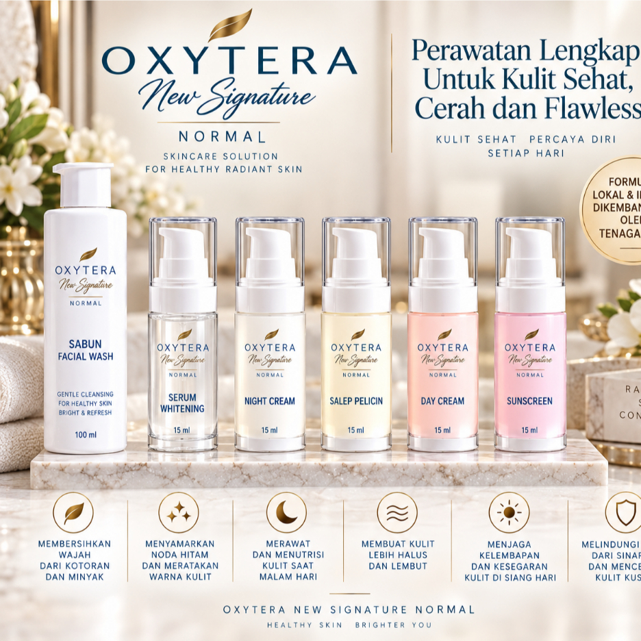 "Oxytera New Signature Skincare Lengkap – Mencerahkan, Atasi Flek & Jerawat, Wajah Putih Glowing"