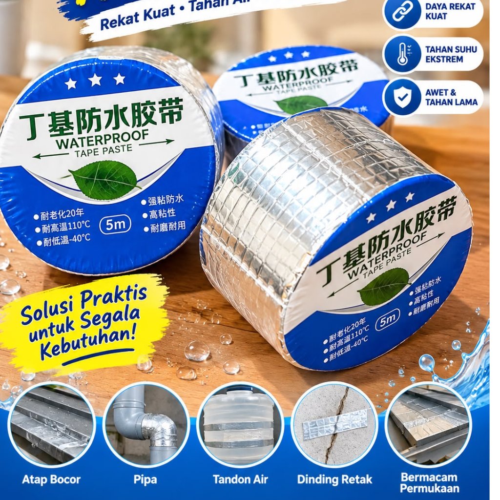 Lakban anti bocor super lem tahan air/panas Anti air aluminium foil butyl