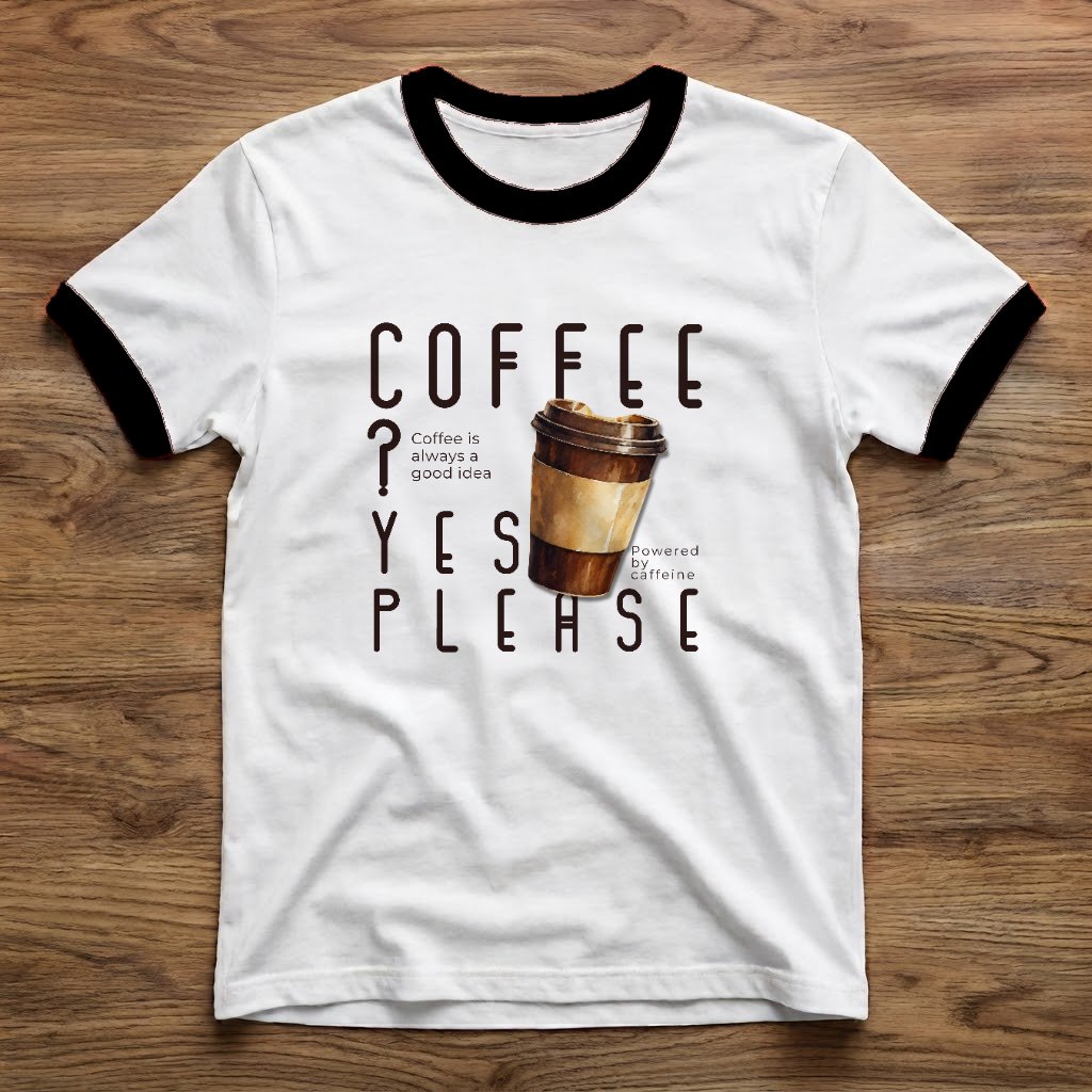 Kaos Ringer Tee Coffee Yes Please Baju Distro Pria Wanita Estetik Casual