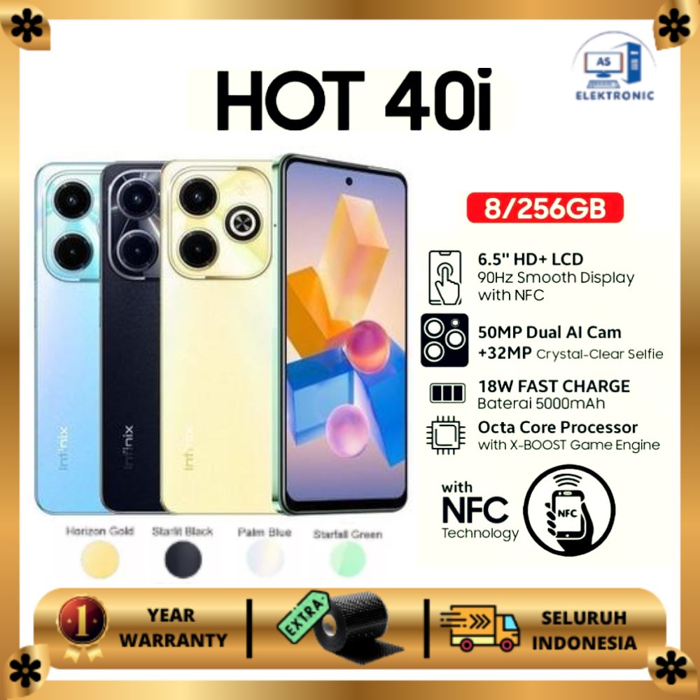 Infinix Hot 40i 8/256GB - Unisoc T606 - Up to 16GB Extended RAM GARANSI 1 TAHUN