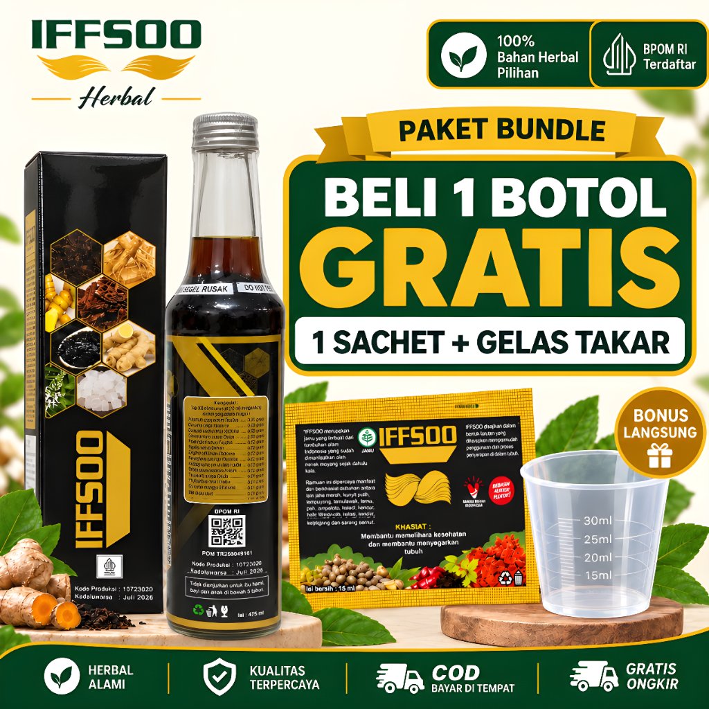 Jamu Herbal Asam Urat & Pegal Linu IFFSOO GOLD - Suplemen Stamina (GRATIS GELAS TAKAR & 1 SACHET IFF