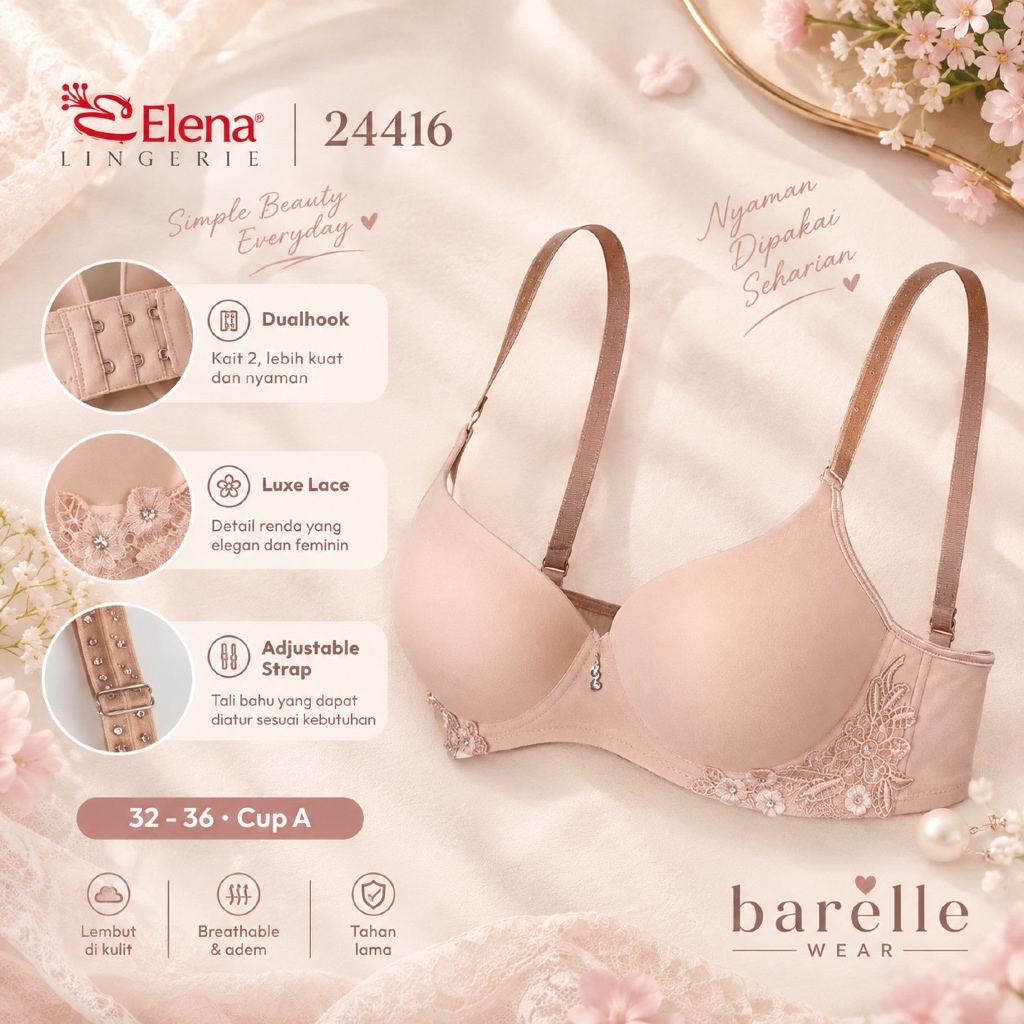 Elena Wired Bra E 24416 | Bra Wanita Berkawat Busa Tebal | Pakaian Dalam | Size 32A–36A