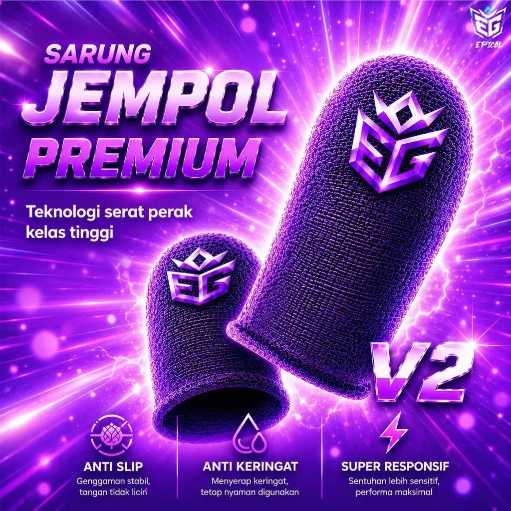 Epical Glory Sarung Jempol Gaming V2 Shining Ungu Free Sensi Anti Slip Responsif Silver Fiber Reflek
