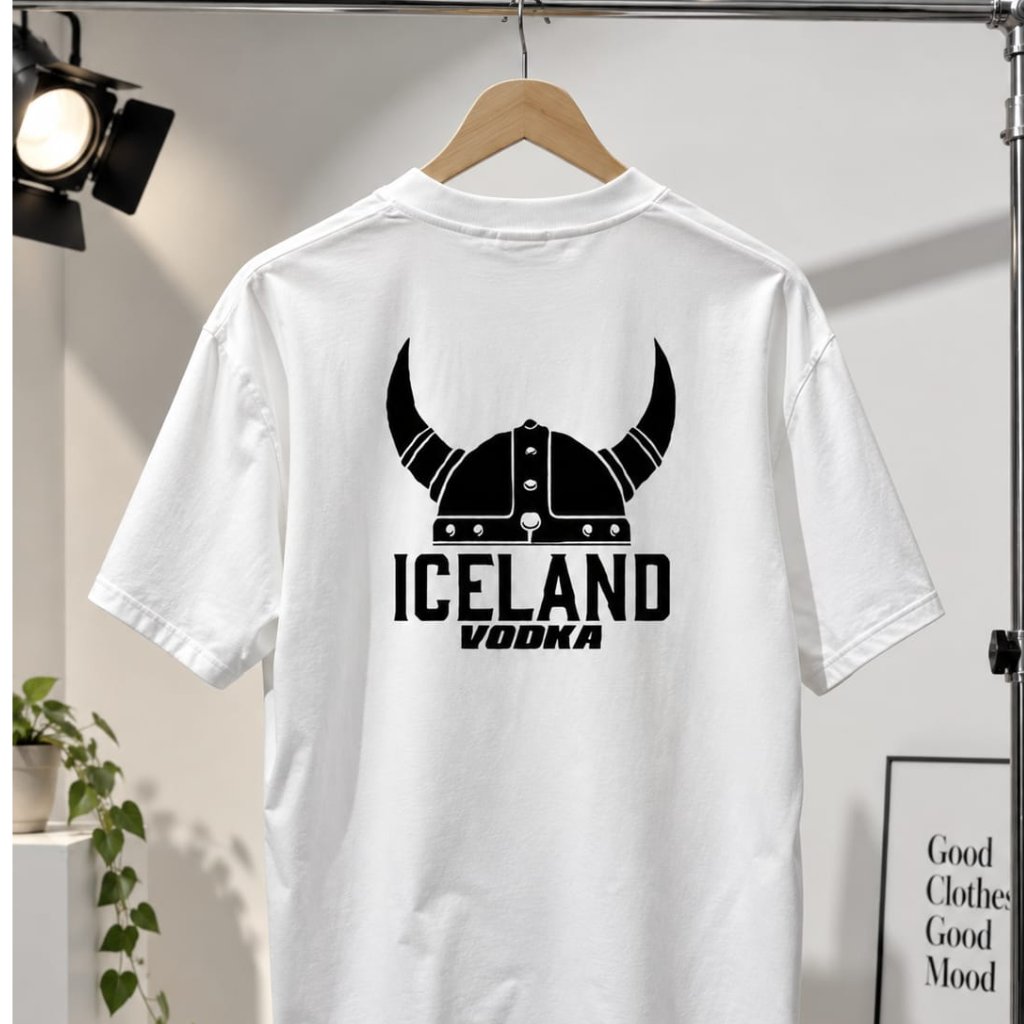 KAOS DISTRO ICELAND VODKA PRIA ORIGINAL T-SHIRT Wanita Baju Pendek Hitam Putih Atasan Pe soft 24s