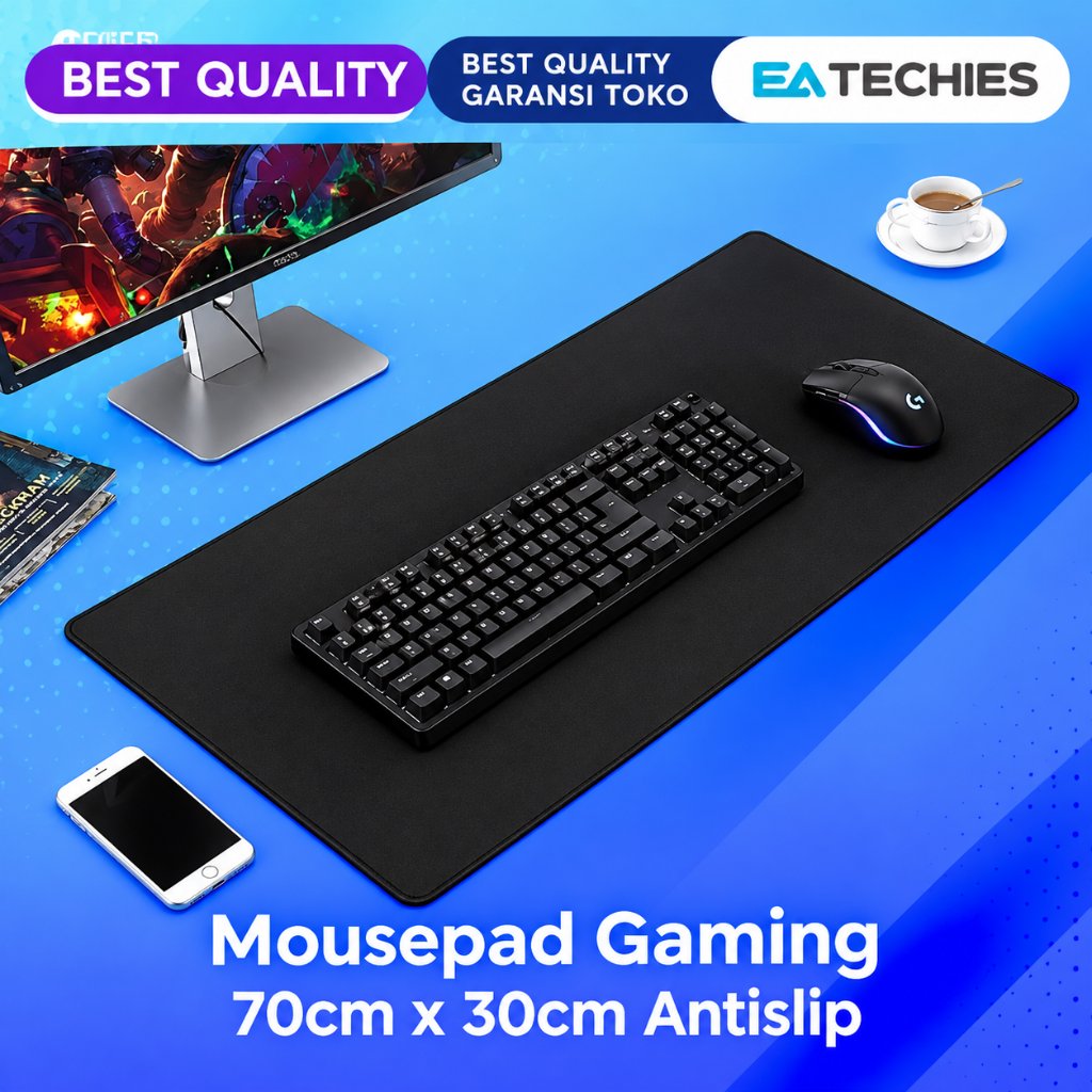 MOUSEPAD GAMING HITAM POLOS PANJANG BESAR 70x30 60x30 / MOUSE PAD 70 x 30 CM / 60 X 30 CM