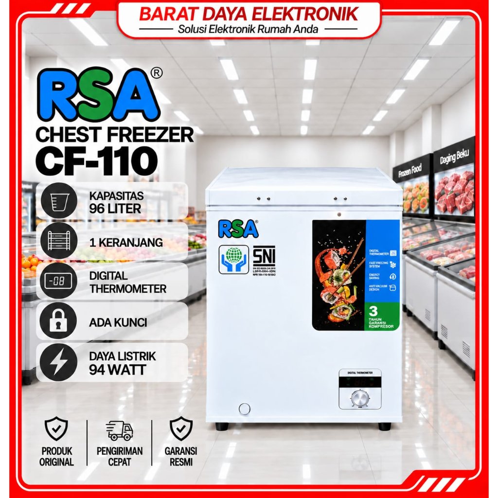 Freezer RSA Chest Freezer Box CF-110 Freezer Makanan Beku Freezer Daging Frizer Box