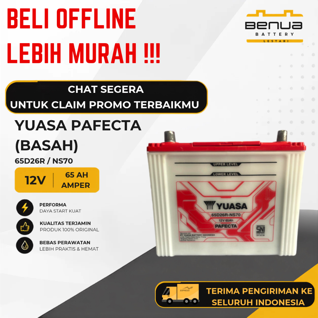 Aki Yuasa PAFECTA BASAH 65D26R / Aki NS70 / Aki NS 70 / Aki Mobil 12V 65Ah Original Yuasa