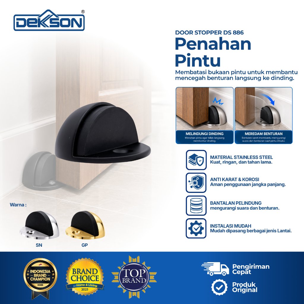 DEKKSON Door Stopper Penahan Pintu Stainless Steel Anti Karat DS 886 Satin Nikel Matt Black Gold Pla