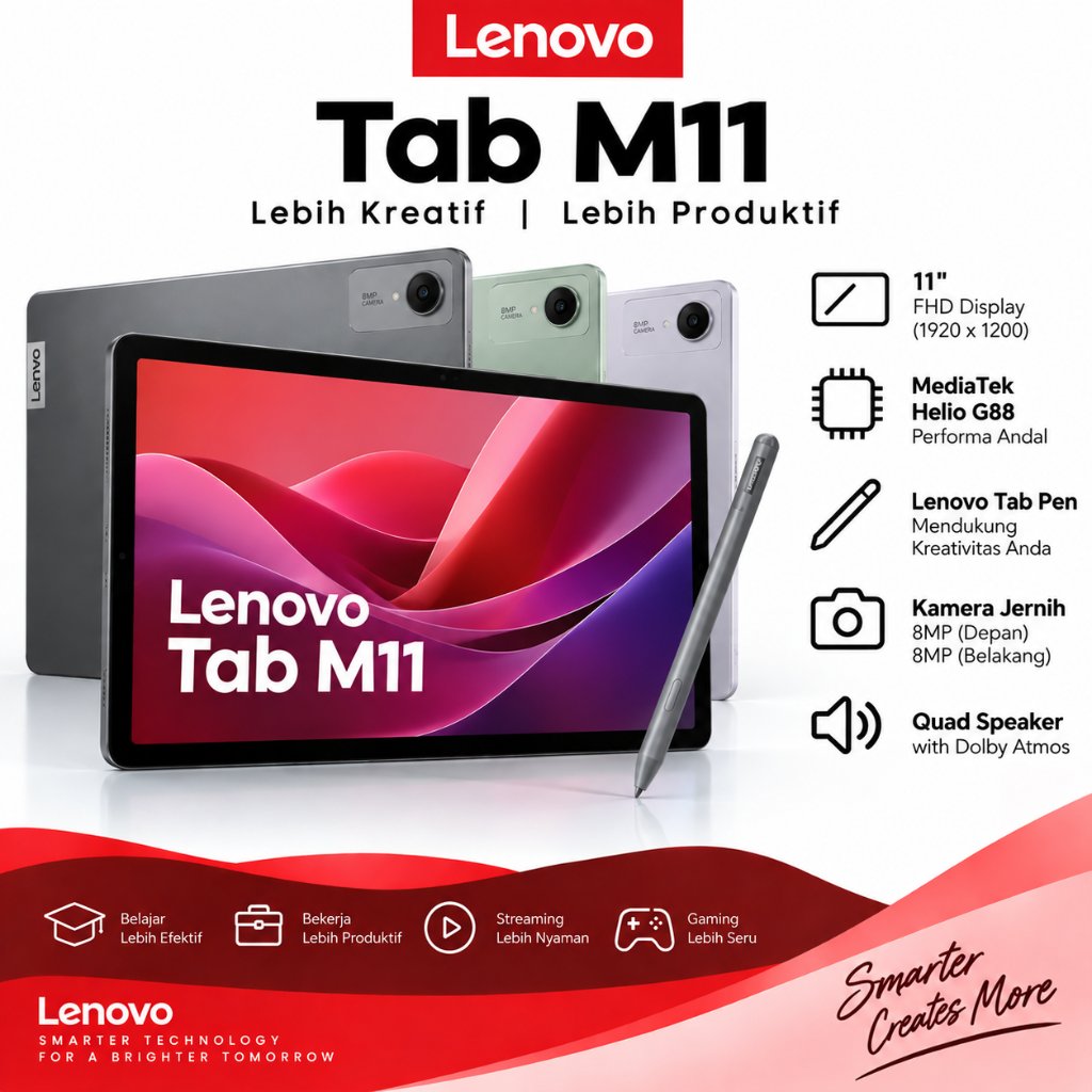 [PROMO] Lenovo Tab M11 11 Inch Tablet 2K Display RAM 4GB+128GB Lenovo Tab Pen Dolby Atmos