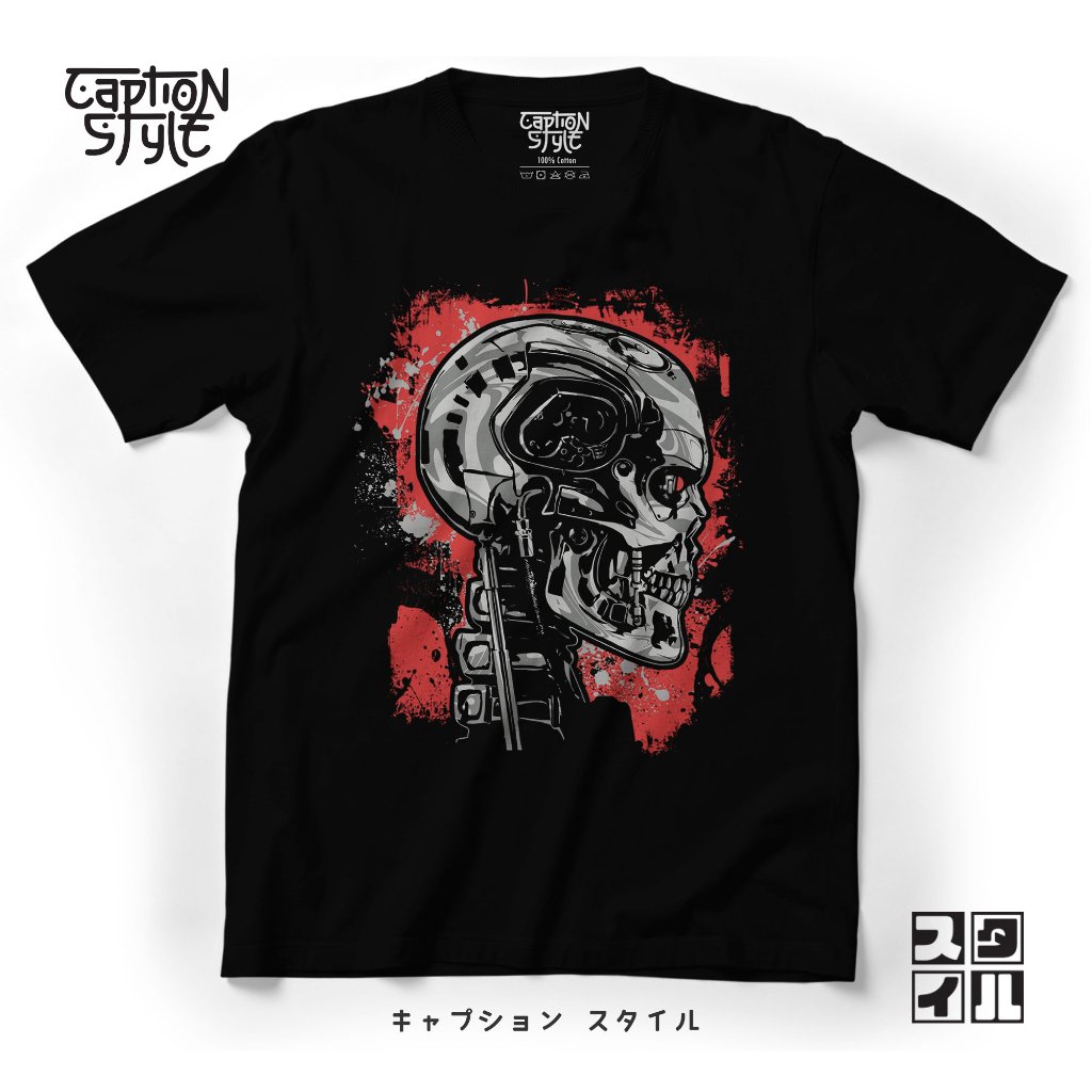 Caption'Style Kaos Film Terminator ROBOT SKULL | Premium Classic T-Shirt | Kaos Film | Kaos Fans | K