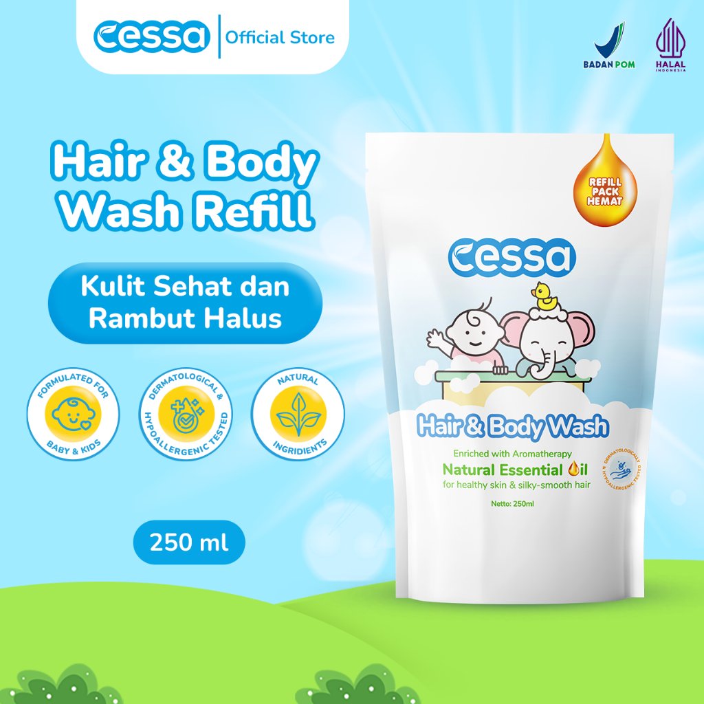 Cessa Hair & Body Wash Refill - Healthy Skin & Silky Smooth Hair 250 Ml - Sabun Mandi Bayi dan Anak 