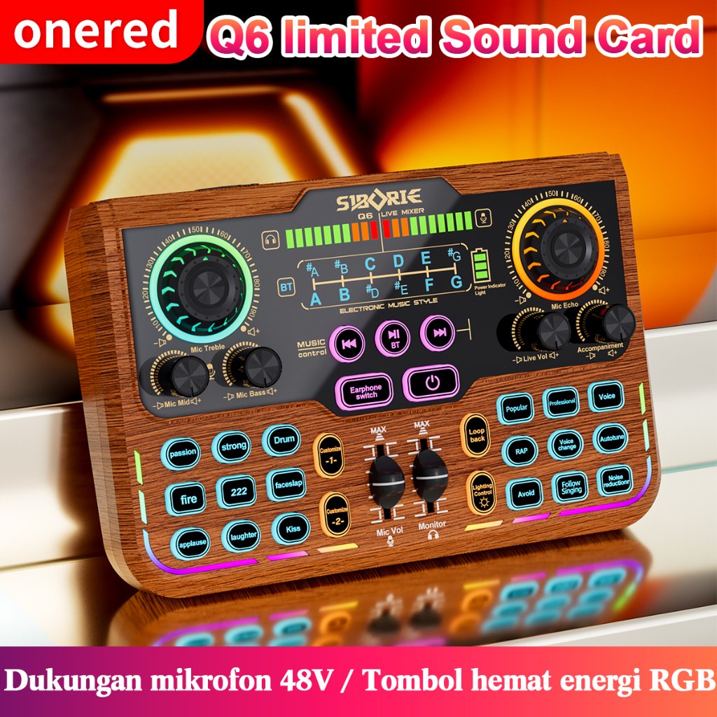 Onered Q7/Q6 soundcard Mixer Bluetooth sound card for Streaming Langsung karaoke Siap COD Pengiriman