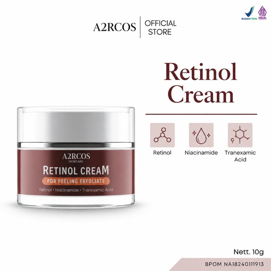 A2RCOS Retinol Cream10gr Exfoliasi Whitening Peeling Booster Skin Renewal
