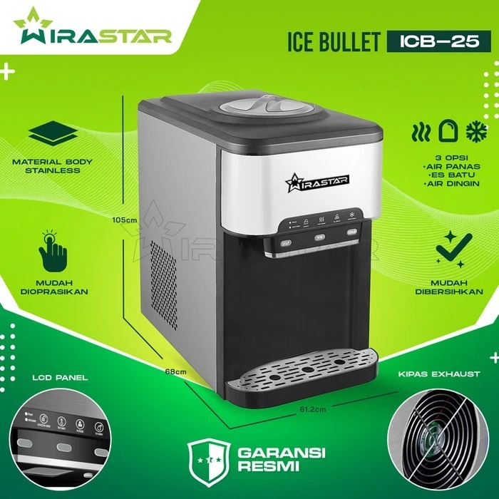 Mesin Es Batu Kristal dan Dispenser Air Panas Dingin Mesin Ice Cube ICB-25