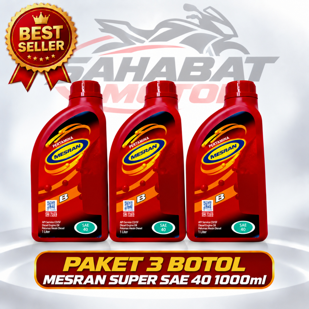 Paket 3 Botol Pertamina Mesran Super SAE 40 1000ml – Oli Mesin API SE/CC