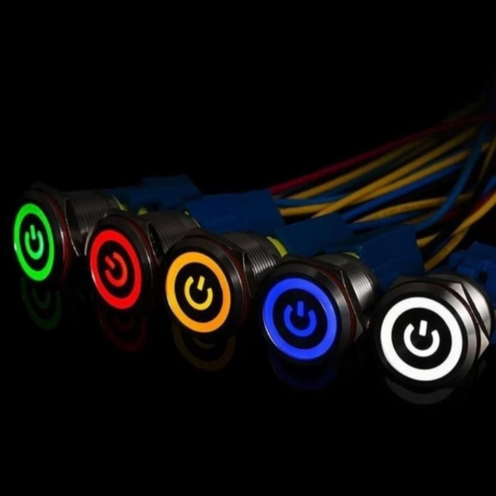 Saklar LED Stainless Tombol On Off Push Button Metal Plus Soket dan Kabel Universal Motor Mobil / Sa