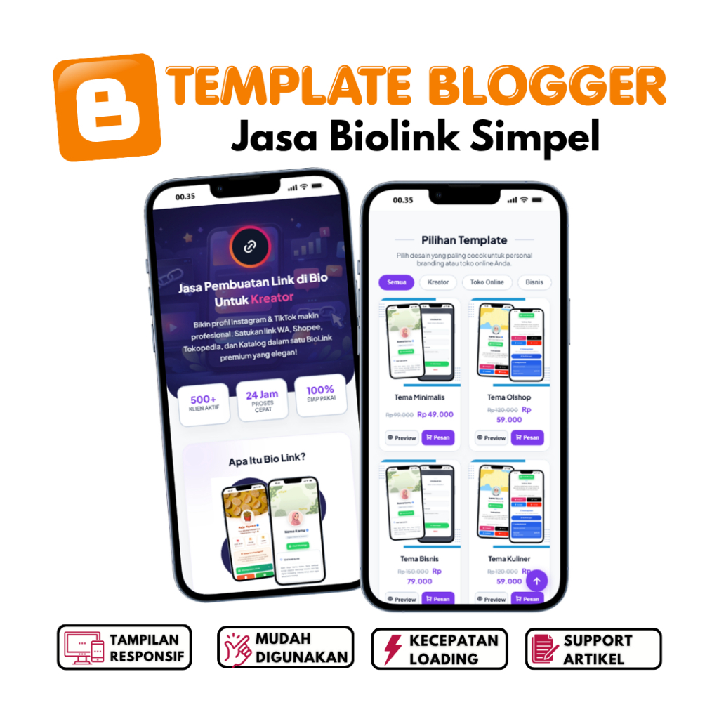 Template Blogger Jasa Biolink Simpel | Mudah Digunakan Lengkap Dengan Panduan & Update