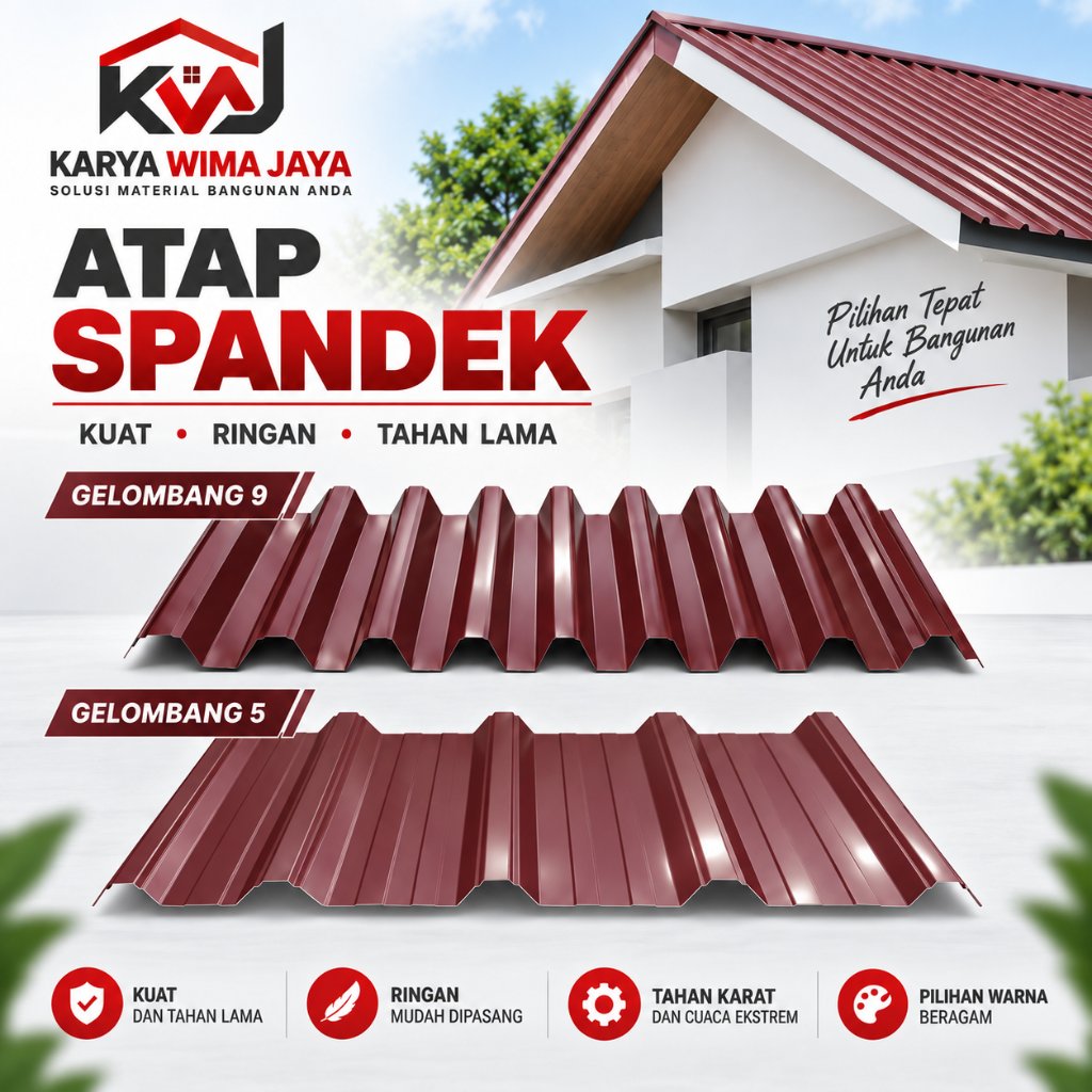 Atap spandek galvalum warna maroon 5 gelombang dan 9 gelombang
