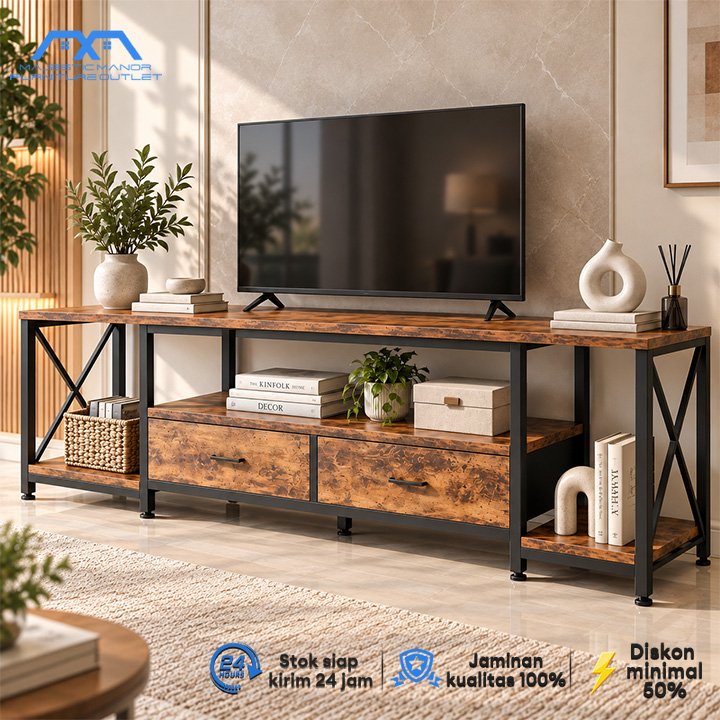 Majestic Rak TV Minimalis Meja TV Modern Kabinet TV Kayu Besi Rak Ruang Tamu