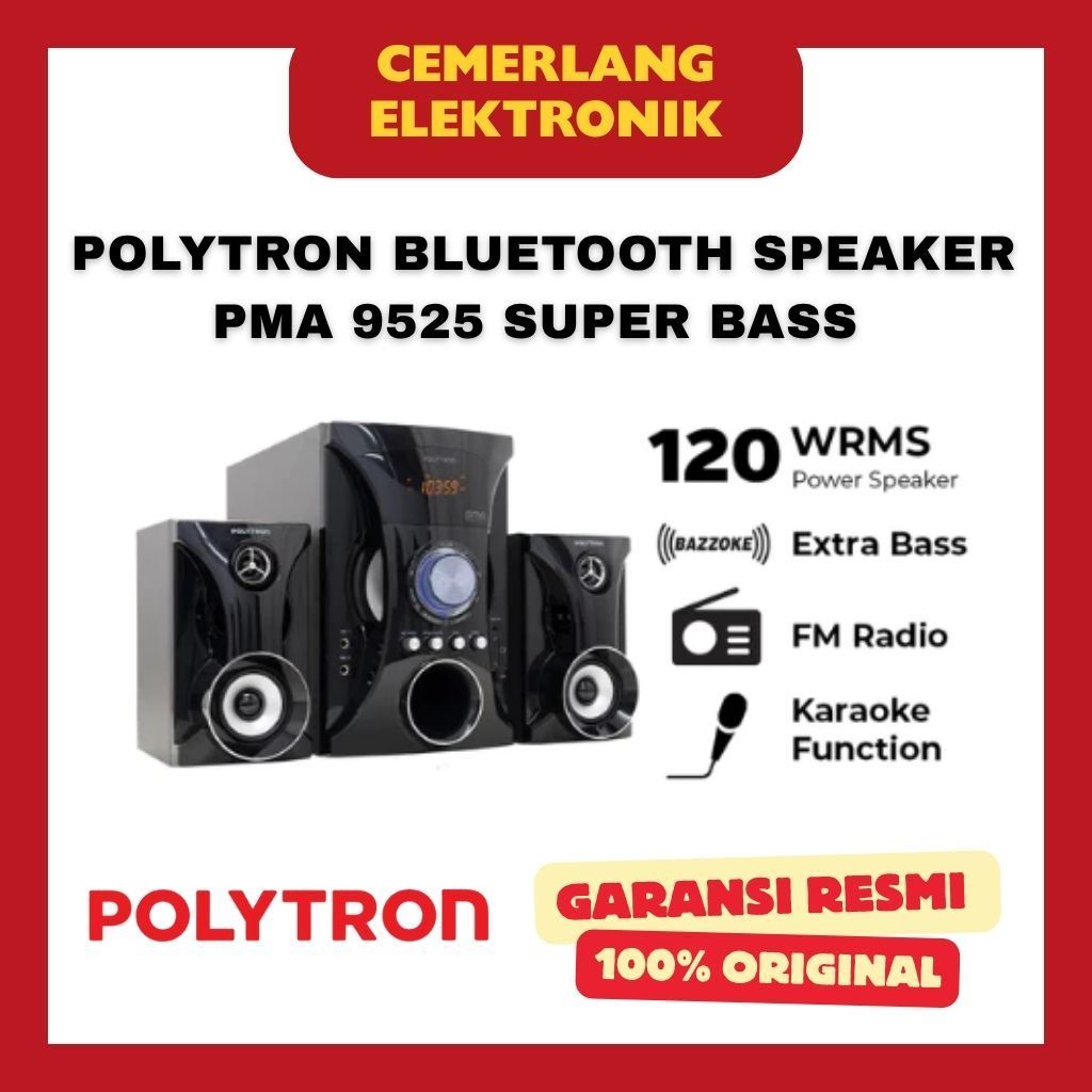 POLYTRON MULTIMEDIA SPEAKER PMA 9525 RADIO BLUETOOTH SUPER BASS POLITRON GARANSI RESMI