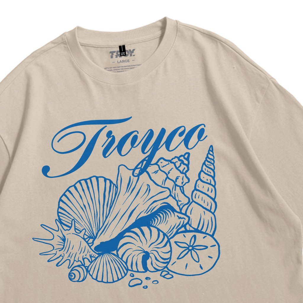 Troy Company Oversized T-Shirt Beige Scallop - Kaos Oversize Pria Beige OVD 3719