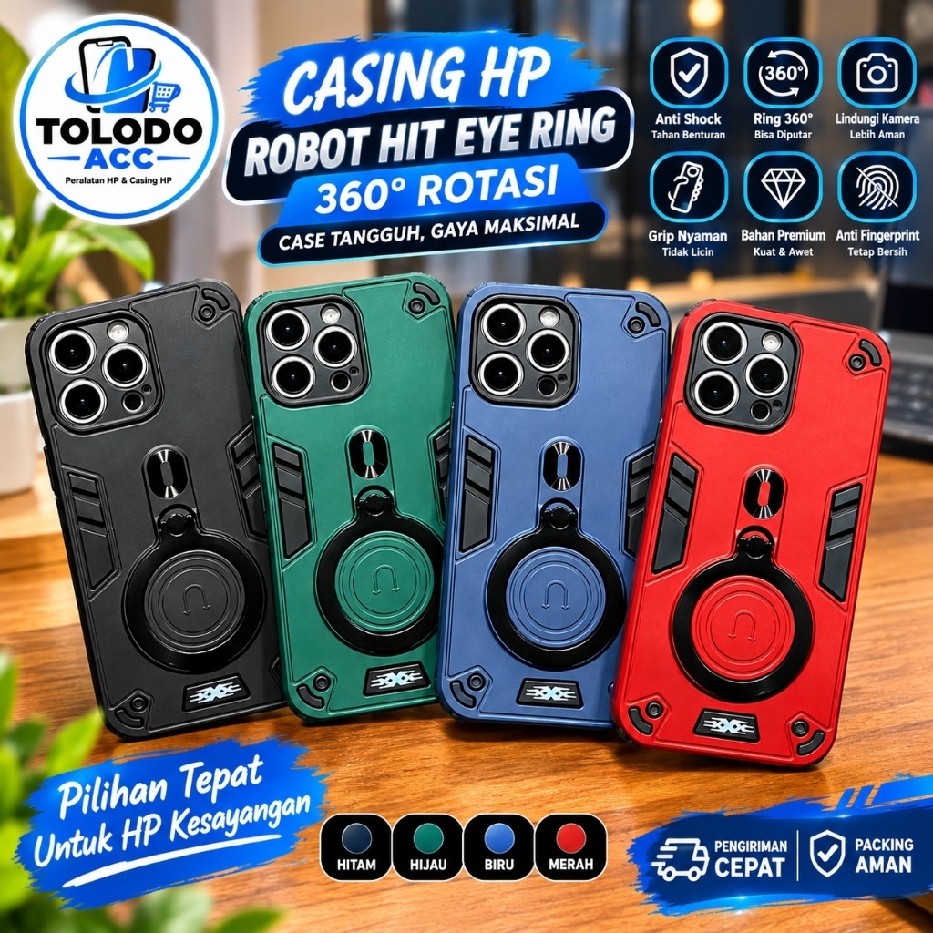 Casing HP OPPO F9 F11 F11pro A15 A16 A16k A17 A18 Robot Ring Pro Camera Anti Shock Holder 360°