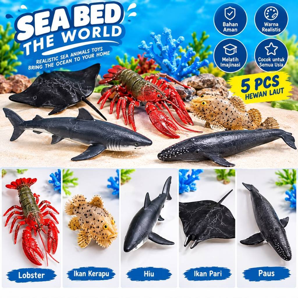 (BISA COD) MAINAN HEWAN KARET LAUT - Seabed the World Sea Animal Set / ￼Mainan Anak Hewan Karet Laut