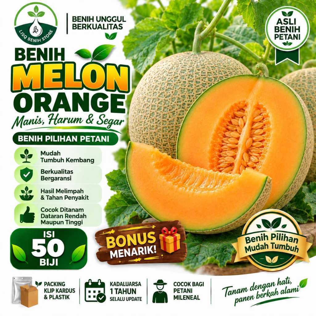 (50 BIJI ) Benih melon orange / bibit melon / melon orange/extra bonus benih