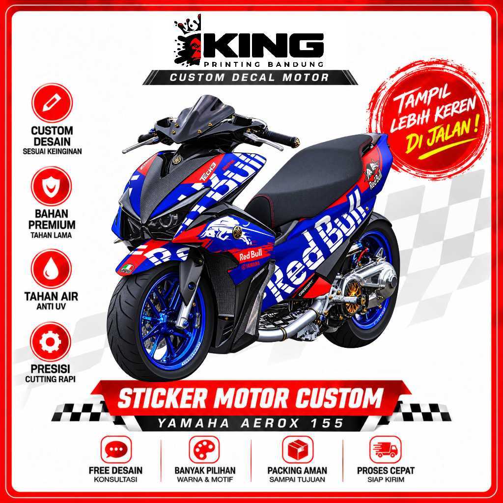Sticker Motor Aerox 155 Red Bull Custom – Decal Yamaha Aerox 155 Full Body Sticker Body Motor