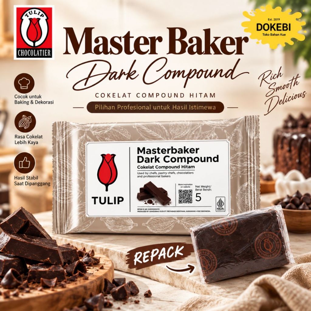 TULIP DARK COMPOUND REPACKING 250 GRAM / COKLAT BATANG TULIP REPACK 250 GRAM / COKLAT BATANG
